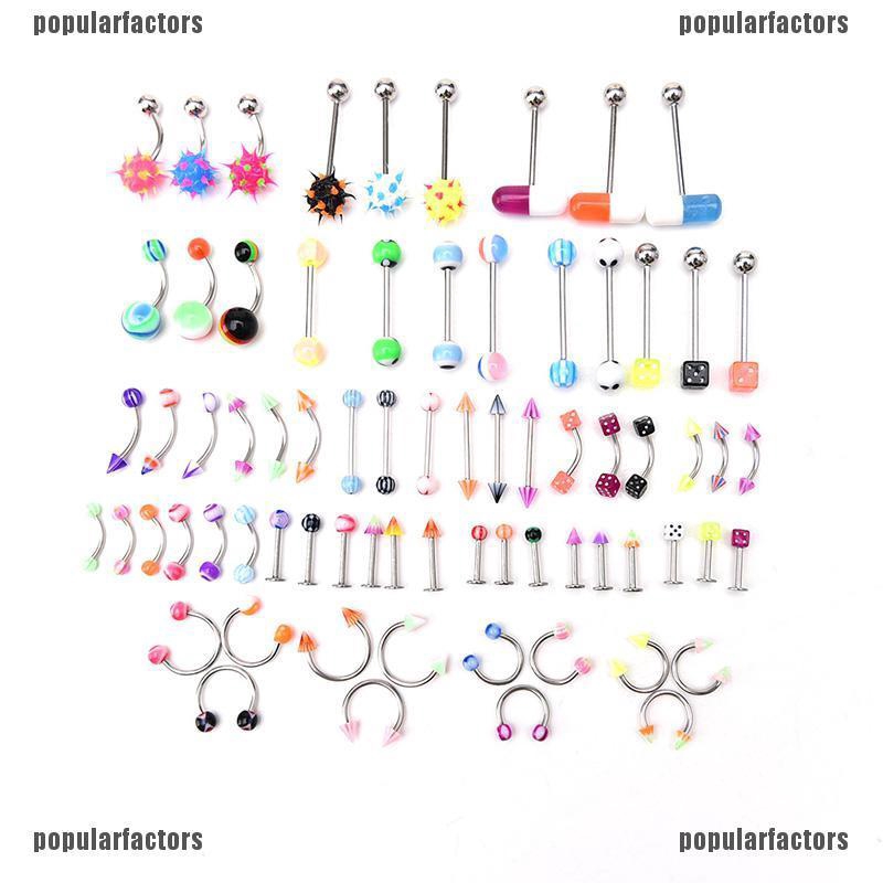 Bộ 72 Khuyên Xỏ Cơ Thể Bằng Thép Không Gỉ Nhiều Màu Cá Tính