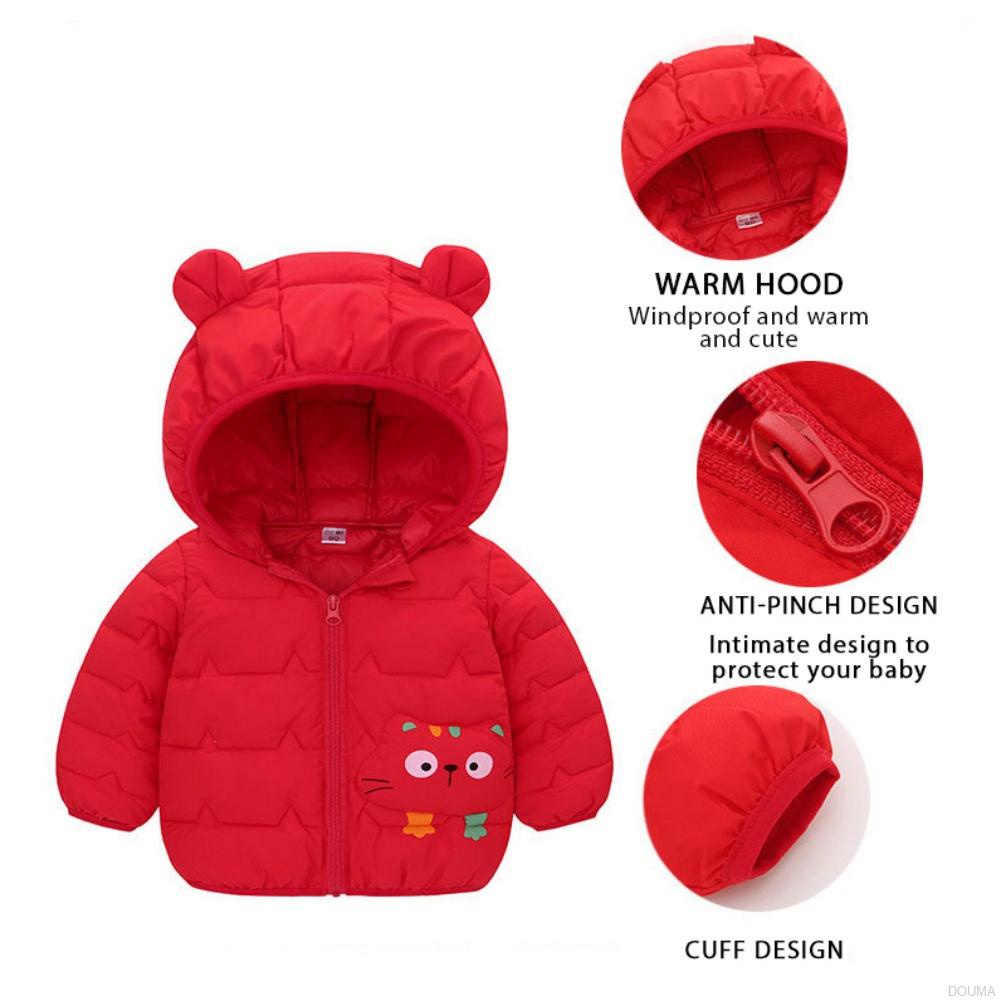Children's Down Cotton-Padded Jacket Baby Short Ear Hooded Coat