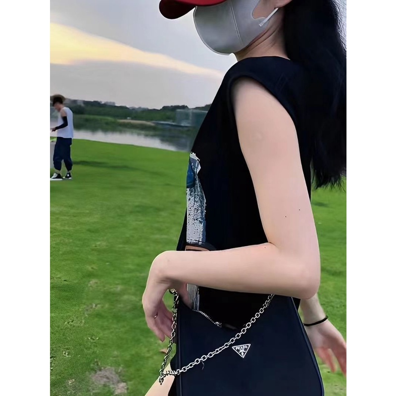 Áo Thun Đen Không Tay Dáng Rộng In Họa Tiết Hoạt Hình Phong Cách Mỹ Thời Trang Mùa Hè Cho Nữ