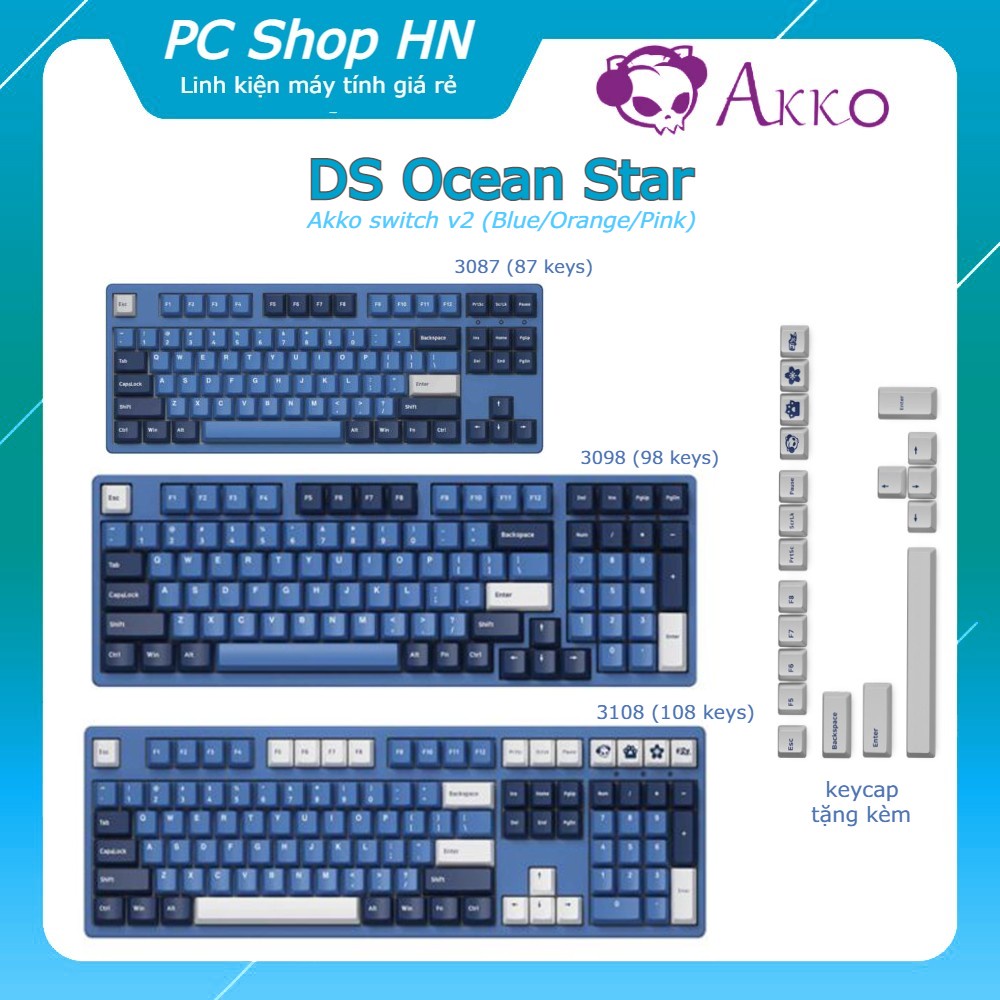 Bàn phím cơ AKKO 3087 / 3098 / 3108 DS Ocean Star - Akko switch v2