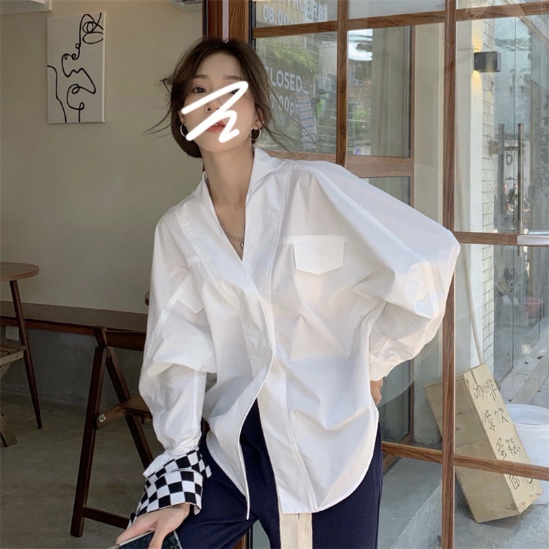 【Sau tết mới nhận được, nên xem xét trước khi đặt】Áo sơ mi trắng tay dài cổ chữ V thiết kế mới phong cách Hàn Quốc | WebRaoVat - webraovat.net.vn