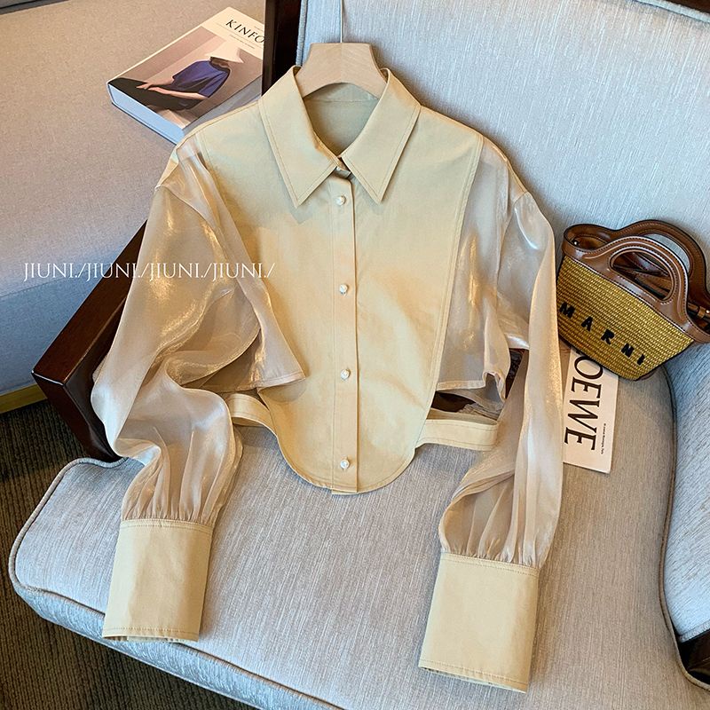 Design sensitive gauze spliced shirt Women's summer 2022 new American retro style thin jacket minority