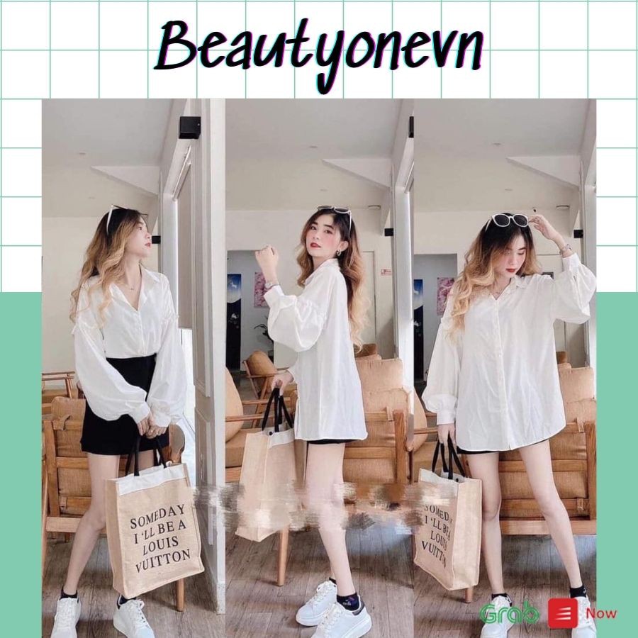 [Mã FAMAYWA giảm 10K đơn 50K] Áo sơ mi nữ cổ bẻ tay phồng - dài phong cách ulzzang form freesiz có 2 màu.