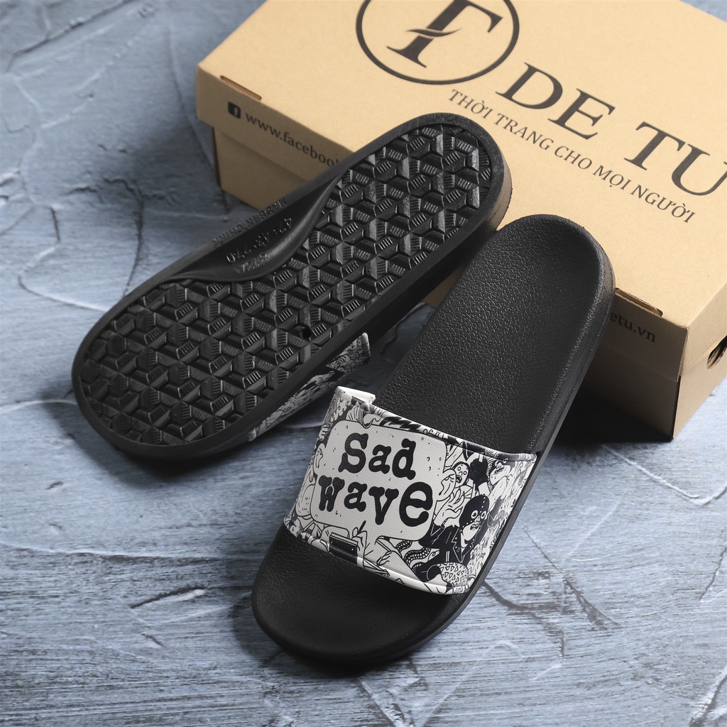 Dép Quai Ngang Unisex DETU DNT4 Đế Đen Quai Trắng