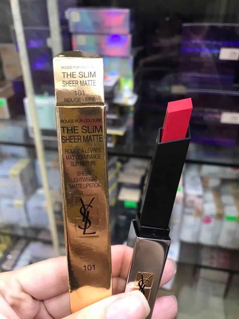 Son YSL Slim Sheer Matte màu 101 Rouge Libre - Màu Đỏ Tươi ánh hồng