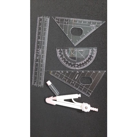 🌹Bộ thước,eke,compa,đo độ cho học sinh đựng túi zip cute