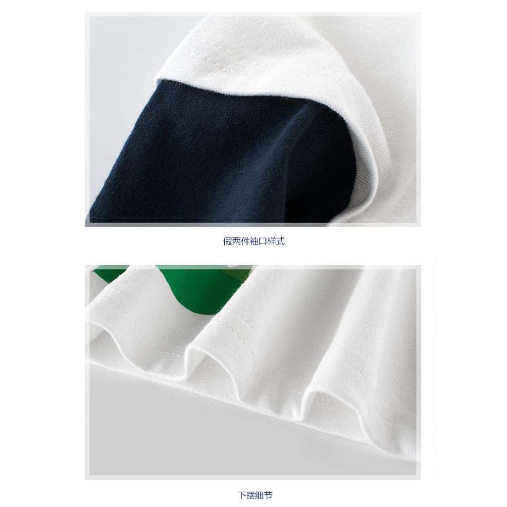 Áo Thun Cotton Tay Dài In Hình Khủng Long Hoạt Hình Giả 2 Món Cho Bé Trai Gái