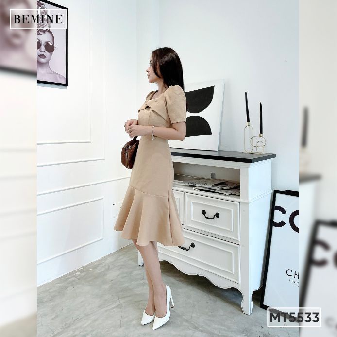 Đầm cổ vuông đính nút BEMINE MT5533