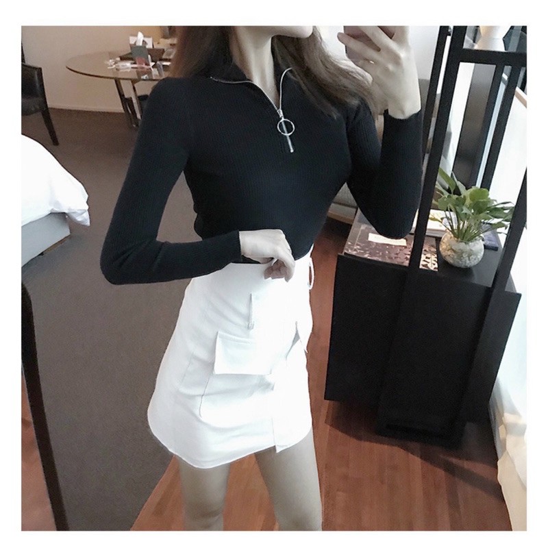 ÁO LEN TĂM NỮ CỔ TRỤ KÉO KHOÁ - 2 MÀU