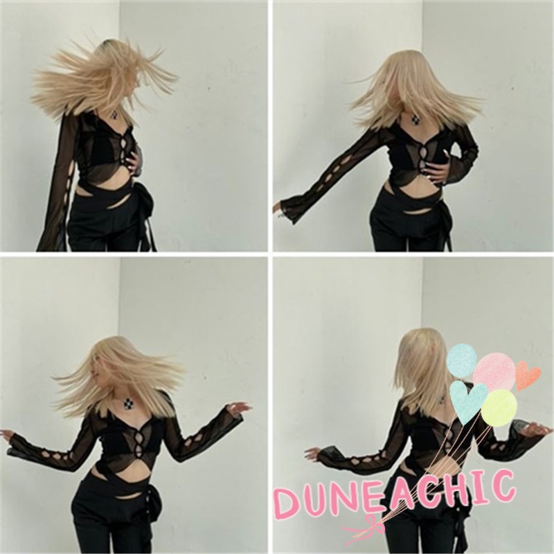 Áo Croptop Tay Dài Thiết Kế Xuyên Thấu Quyến Rũ