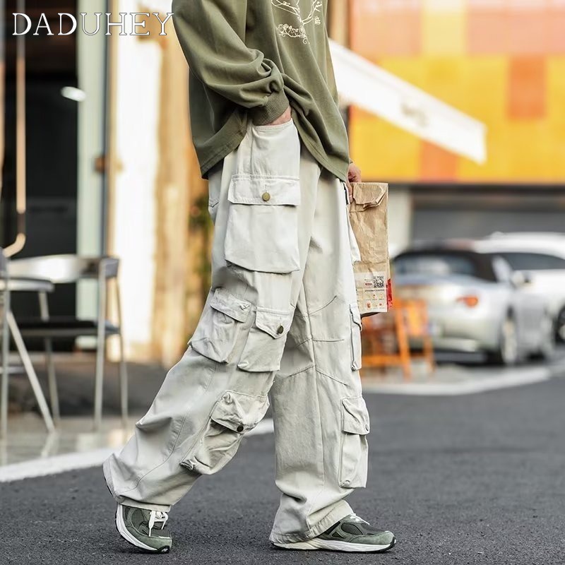 DaDuHey Men's Korean-Style Fashionable Loose Casual Straight Pants Ins High Street Retro Solid Color Overalls