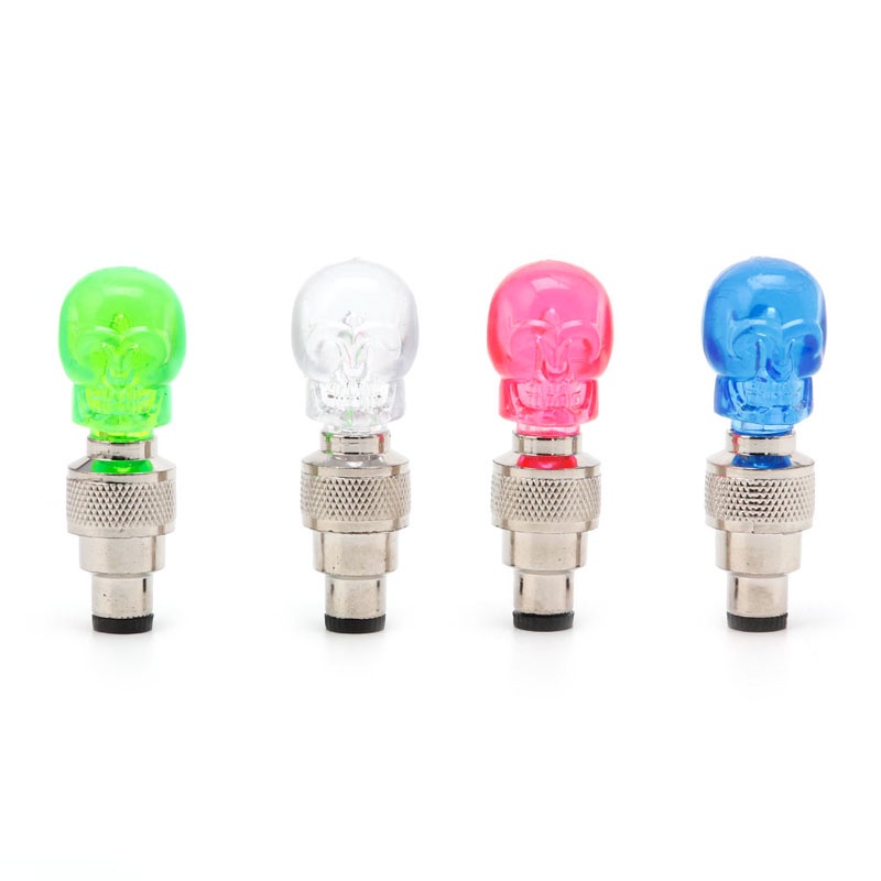 Bộ 2 Nắp Van Bánh Xe Hình Đầu Lâu Có Đèn LED Cho Xe Hơi Xe Máy