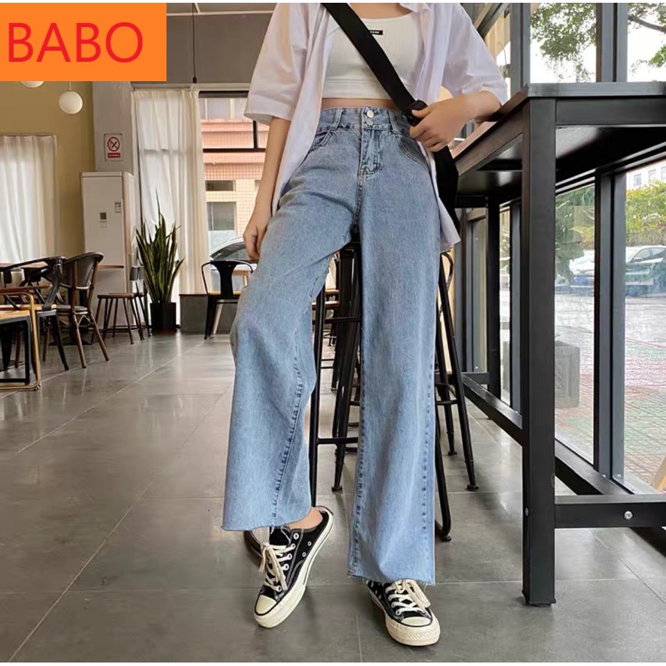 [ HÌNH THẬT!! ] QUẦN JEAN NỮ LƯNG CAO KIỂU QUẦN JEAN ỐNG RỘNG NỮ LƯNG CAO MÀU XANH PHỐI 2 NÚT LAI TUA SIÊU HOT HIT