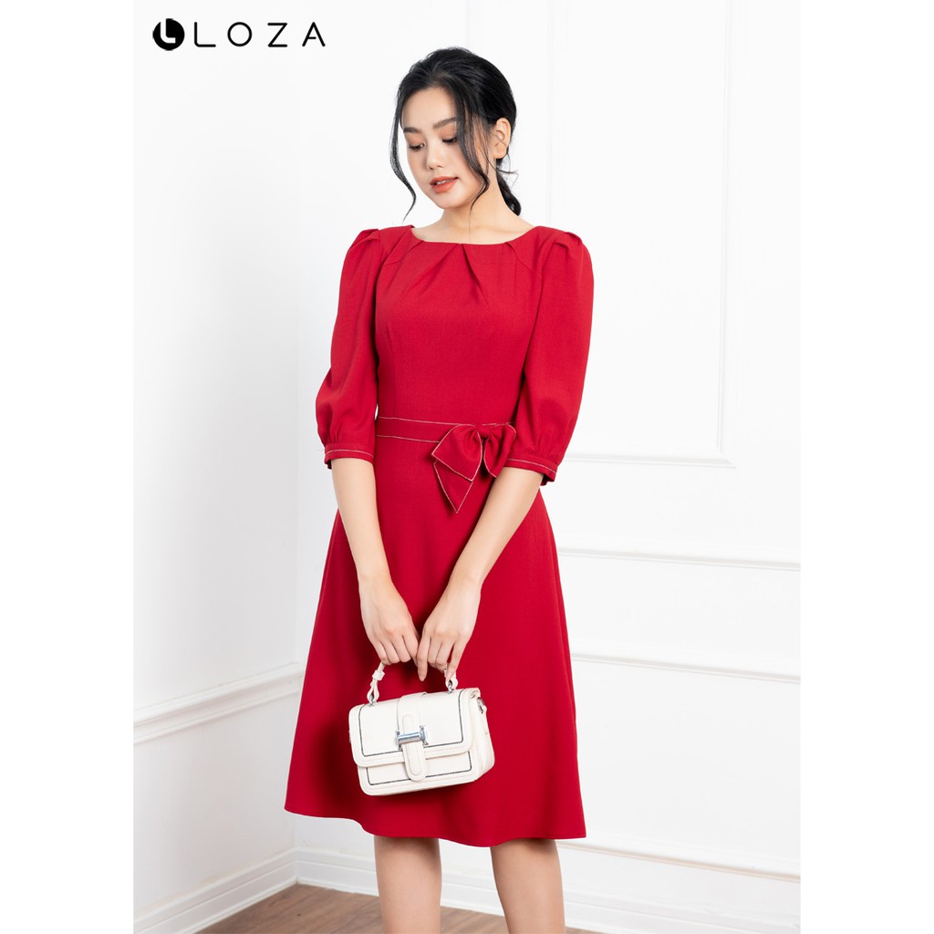 [Mã FASHIONMALLT4 giảm 15% đơn 150k] Đầm xòe đính nơ eo-LOZA LD12018