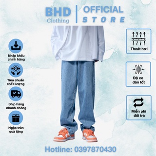 Quần baggy jeans nam xanh đậm bhd clothing, quần bò ống suông hàn quốc