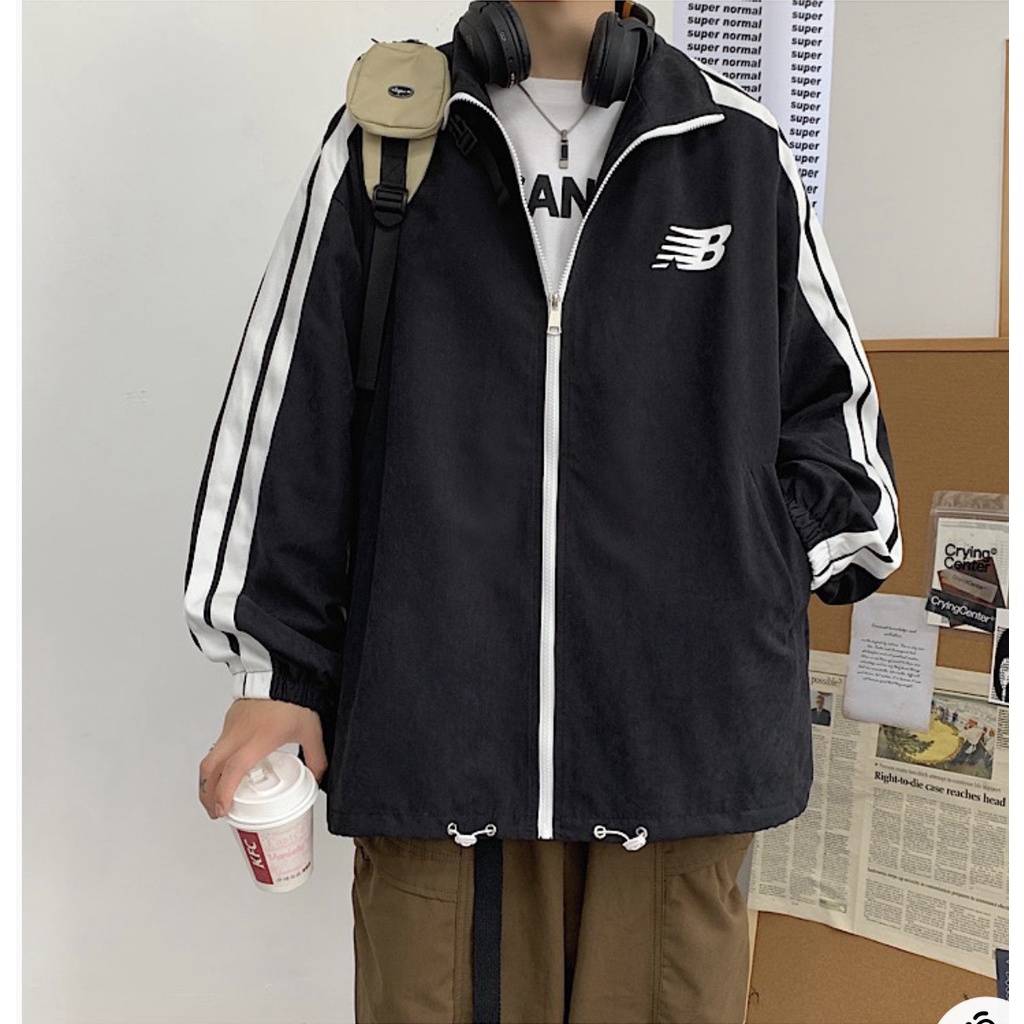 Áo Jacket gió unisex 2 màu kem và đen cho nam nữ