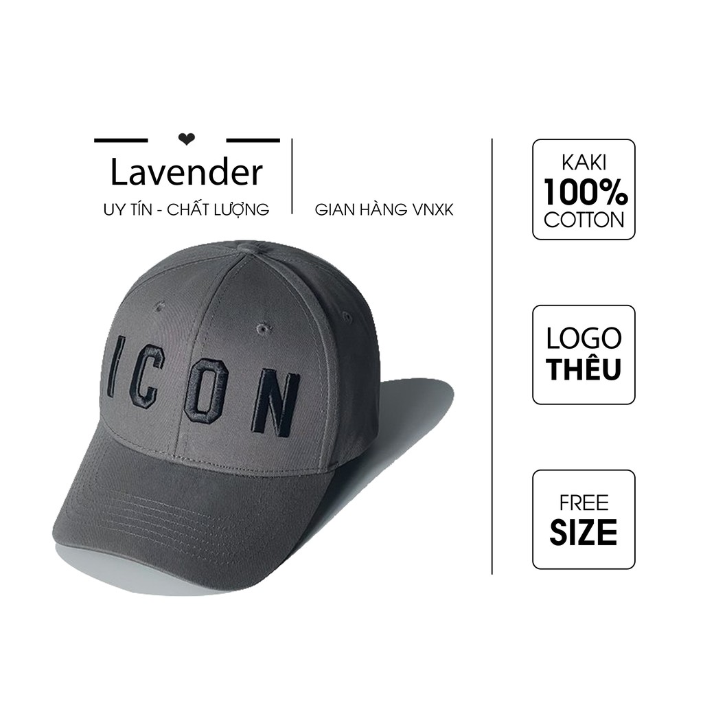 Nón kết Mũ lưỡi trai ICON xám logo thêu đen tinh tế dành cho mọi lứa tuổi Free size
