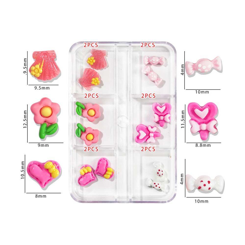 Set 12 Phụ Kiện Trang Trí Móng Tay 3D Nhiều Màu Sắc Xinh Xắn