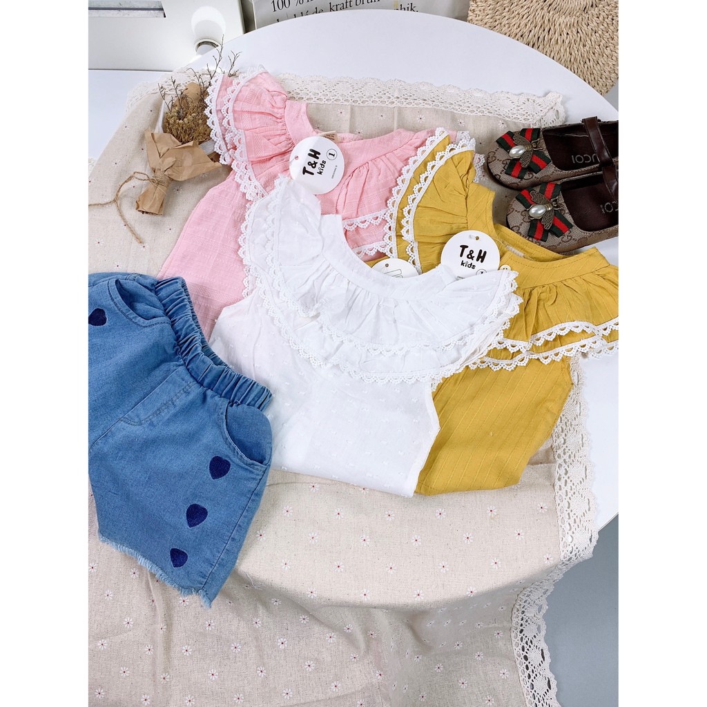 (8-22kg)Set áo cánh tiên phối quần jean cho bé gái siêu cute