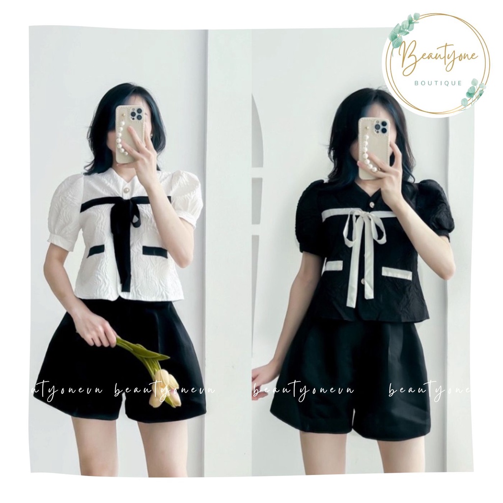 Áo cộc xốp phối nơ 2 màu siêu Hot phù hợp đi làm, đi chơi Beautyone