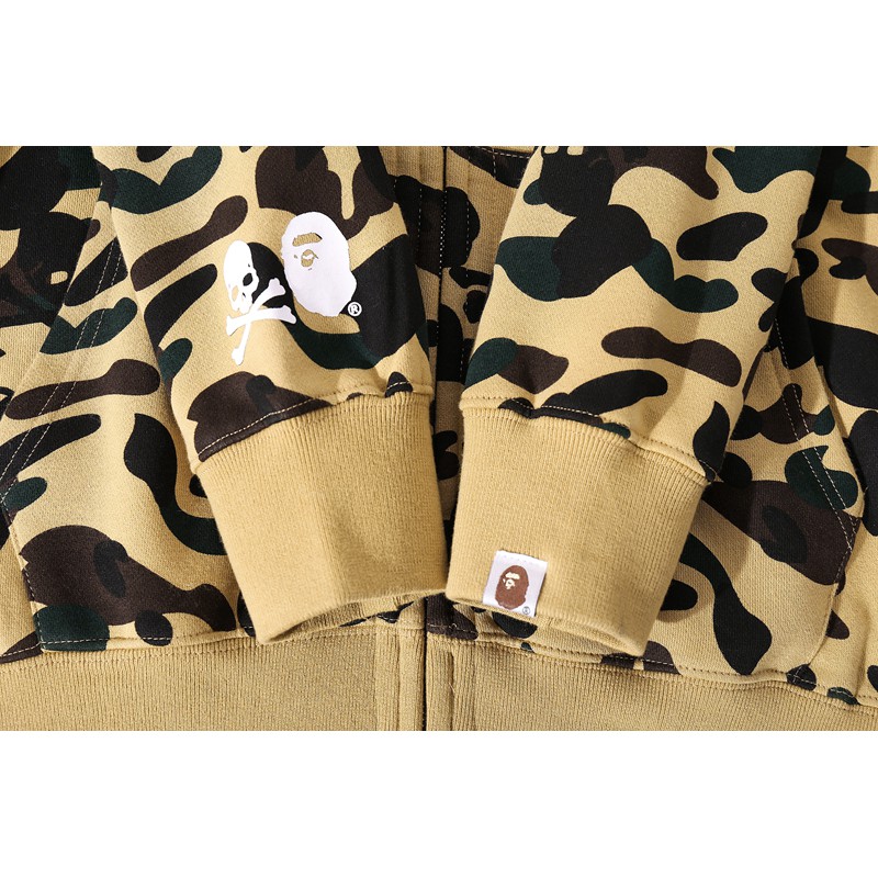 Bape Áo Khoác Hoodie Họa Tiết Đầu Cá Mập Phối Màu Tương Phản Thời Trang Cho Nam Và Nữ