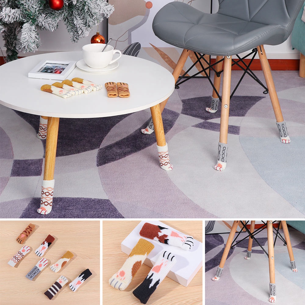 Bộ 4 Vỏ Bọc Chân Ghế/Đồ Nội Thất Chống Trượt Hình Dấu Chân Mèo Hoạt Hình Dễ Thương