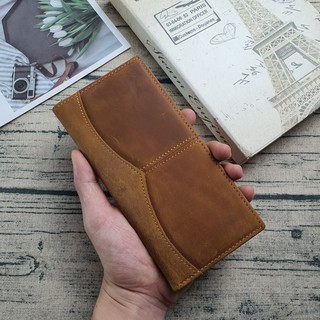 Ví dài nam da bò thật; ví cầm tay nam da sáp cl112 - 100% da bò thật, bh 3 năm