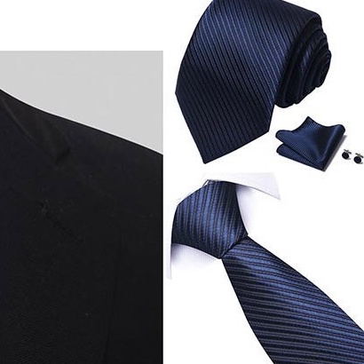 Bộ Cà vạt 4 món gồm Cavat 8cm, khăn cài túi, Măng-set, Nhẫn tròn phụ kiện sang trọng, Cravat chú rể, Calavat công sở