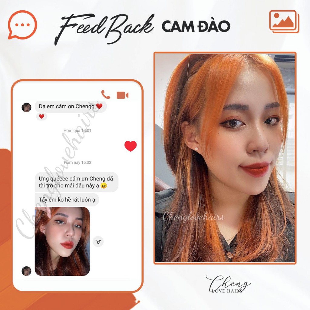 Thuốc nhuộm tóc màu CAM ĐÀO- ORANGE PEACH Chenglovehairs, Chengloveshair, Chengloveshairs, Chenglovehair