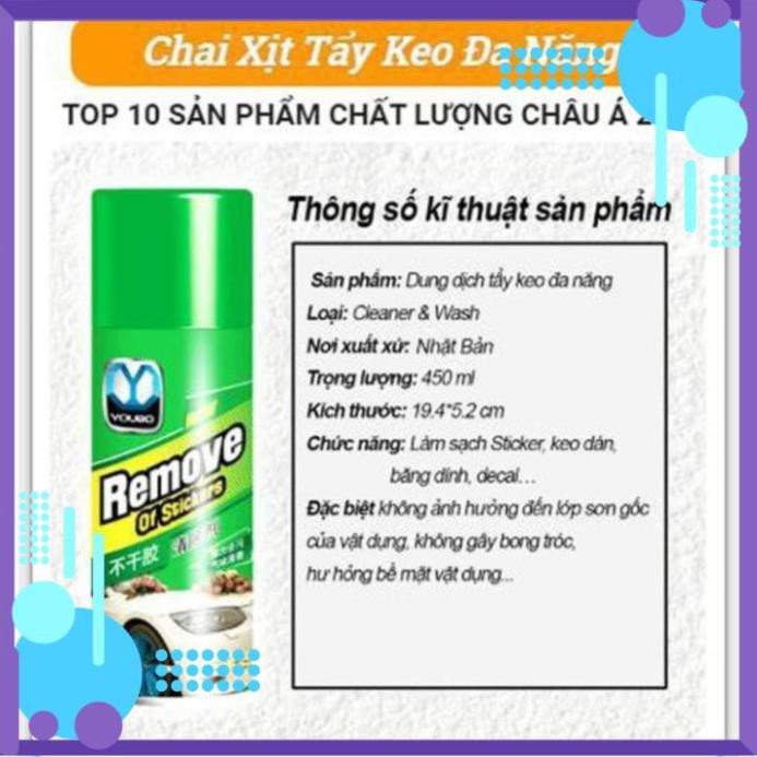 [SIÊU RẺ] Chai Xịt Tẩy Keo, Nhưa Đường, Băng Dính, Vết Bám Khó Rửa Trên Xe Máy, Ô Tô Remove of sticker 450ml