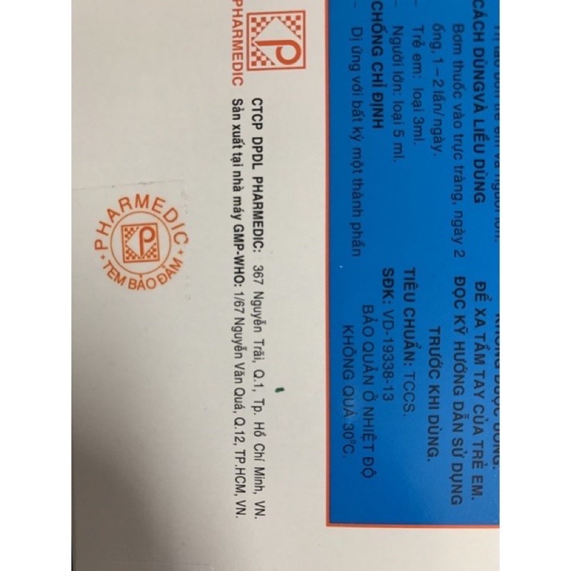 Bơm trực tràng, bơm đi cầu Rectiofar 3ml cho bé