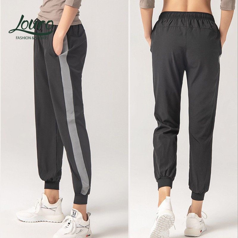 Quần jogger nữ tập gym Louro QL108, mẫu quần tập zumba, yoga, gym viền phản quang phát sáng cực đẹp