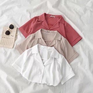 Áo sơ mi nữ ngắn tay, sơ mi công sở cổ vest form rộng