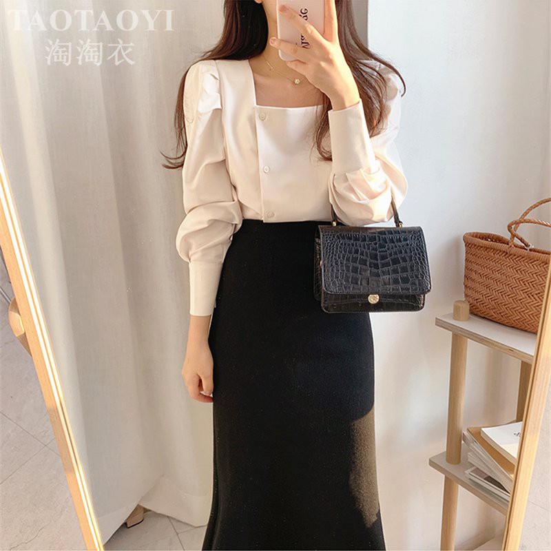 Áo sơ mi công sở ❣️FREESHIP❣️ÁO CỔ VUÔNG PHỐI NÚT- Hàng thiết kế chuẩn