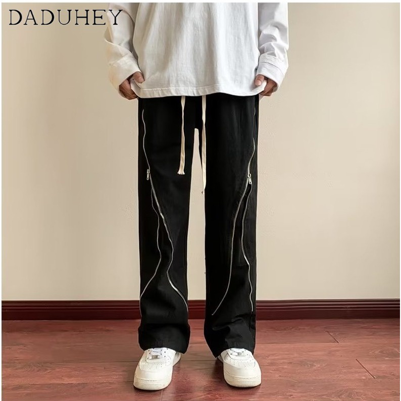 DaDuHey Men's High Street American Side Zipper Pants Ins Fashion Loose Straight Casual Pants