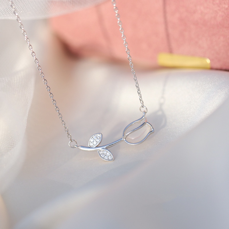 Dây Chuyền Mặt Hoa Tulip Đính Đá Opal Phiên Bản Hàn Quốc Sang Trọng Dễ Phối Đồ