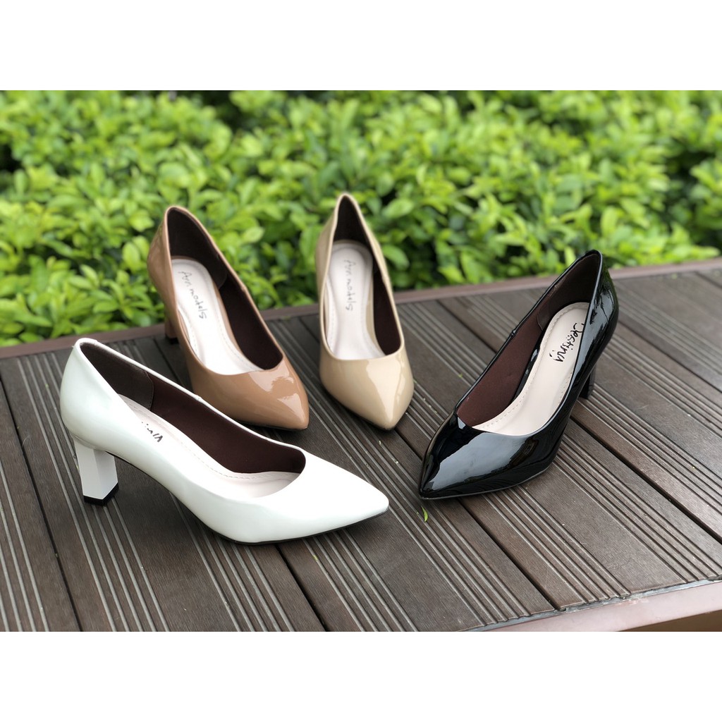 [HỖ TRỢ ĐỔI SIZE ] Giày cao gót công sở 7 phân gót trụ xi bóng kiểu dáng basic_A026GT