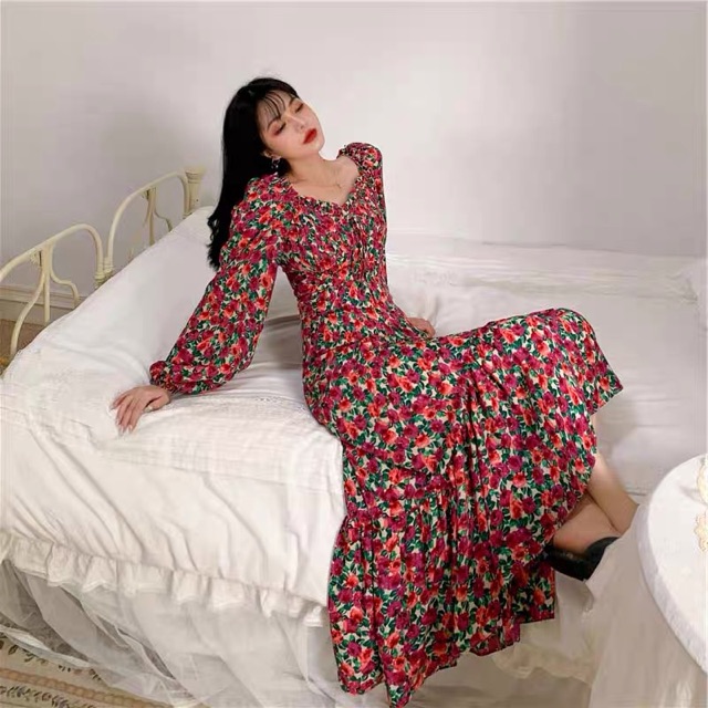 (Order 5-10days) Bigsize XS-4XL Đầm hoa nhí vintage dáng dài maxi (mặc đi du lịch siêu hợp lý luôn)