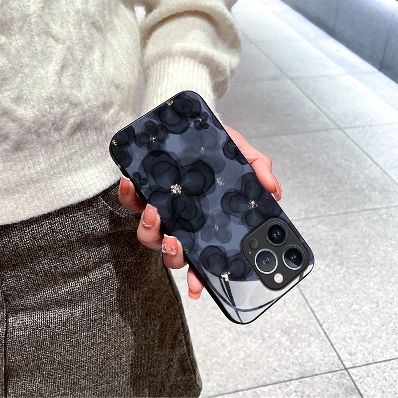 Ốp Điện Thoại Mặt Kính Hình Khối Rubik In Hoa Cho iPhone 14 13 12 11 Pro Max X XS XR 8 7 6 Plus