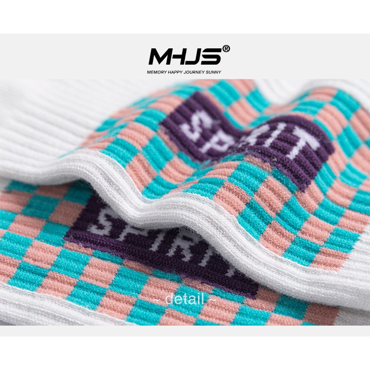 Vớ Cổ cao Chất Cotton Cao cấp Họa tiết sọc Caro Cá tính Hàn Quốc Tất Cao cổ Thể thao Phong cách đường phố