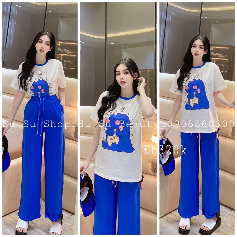 Set quần suông áo thun cotton khủng long đáng yêu ( kèm hình thật)