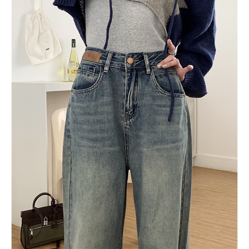 Quần Jean Dài Dáng Rộng Ống Suông Phong Cách Retro Thời Trang Dành Cho Nữ