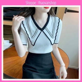 Áo len nữ cổ sen , áo montoghi ngắn tay hàng quảng châu siêu sịn sò ThaoVanShop