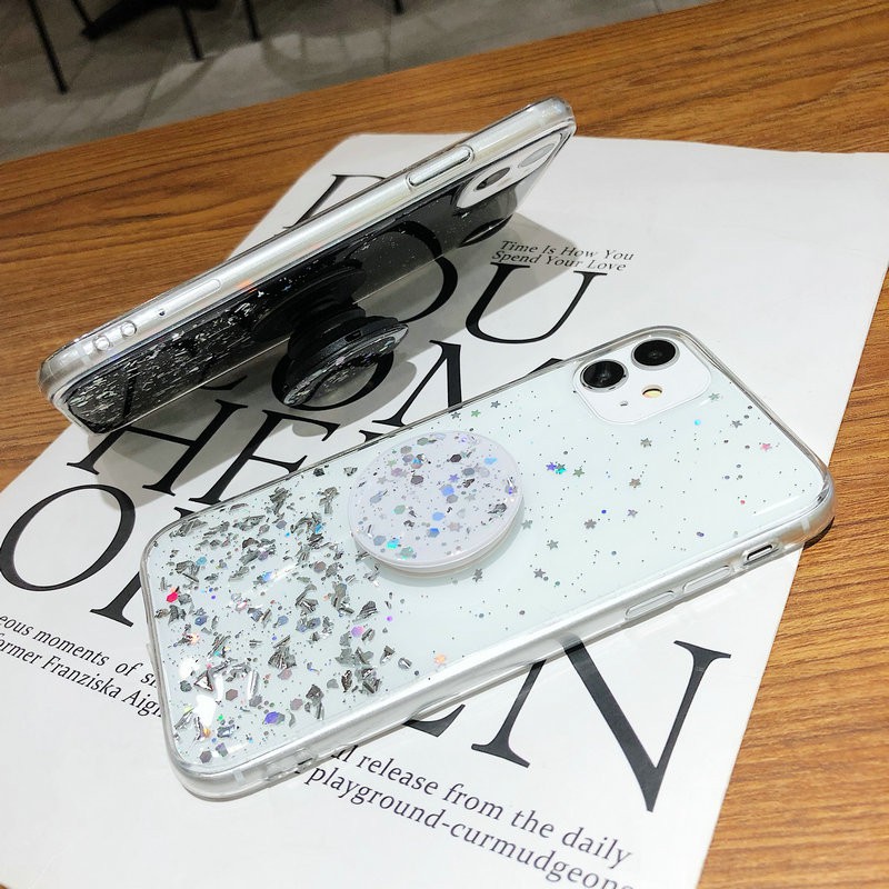 Ốp lưng OPPO Reno6 Reno6Z Reno5 Reno4 Reno2F Reno 6 6Z 5 4 2F A83 A71 A57 A39 F11 Pro F9 F7 F5 4G 5G Starry Sky Sequin Glitter Soft case Cover+Stand