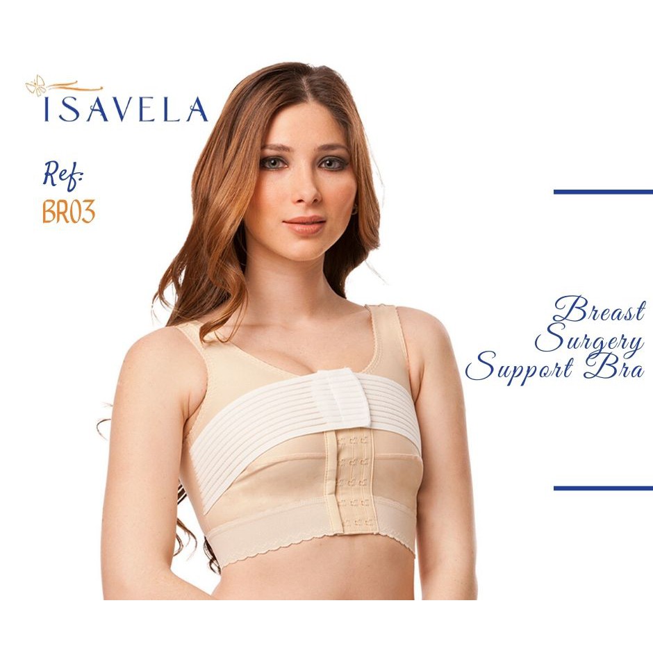 ISAVELA BR03 - Áo định hình ngực sau phẫu thuật thẩm mỹ, có dải đai ổn định ngực liền với áo