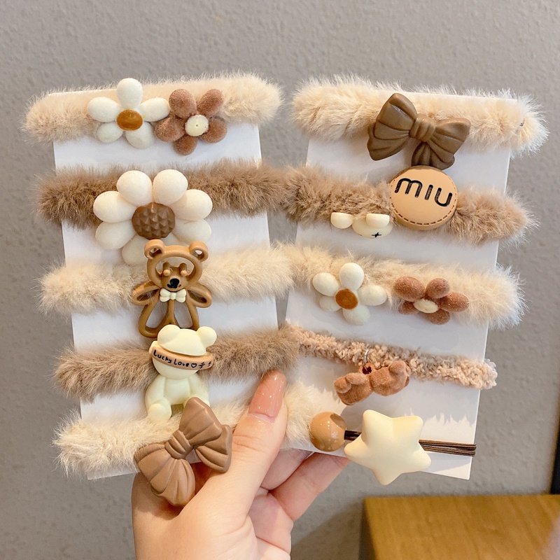 Dây Cột Tóc Cao Su Bọc Vải Lông Màu Cà Phê Hình Gấu Màu Sắc Dành Cho Bạn Nữ