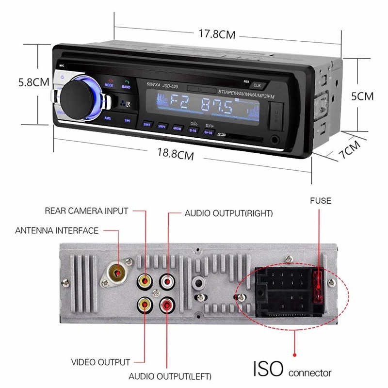 Đầu phát âm thanh nổi trên xe hơi Bluetooth Radio MP3 / USB / SD / AUX-IN / FM