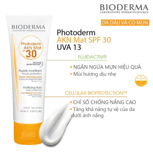 Chống nắng dành cho da mụn Bioderma Photoderm Akn Mat Spf30 - 40ml