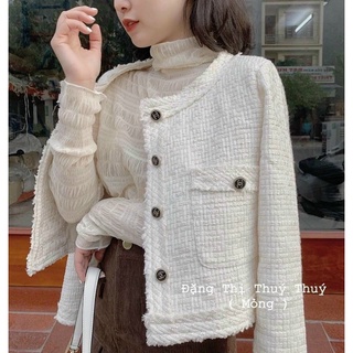 Áo khoác dạ tweed trắng khuy đen SĐ Áo