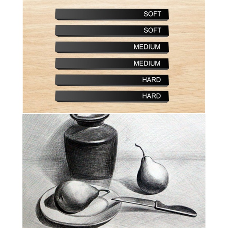Set 6 thỏi than dáng vuông màu đen mềm/ cứng/ trung bình dành cho vẽ tranh phác thảo nghệ thuật người lớn và trẻ em